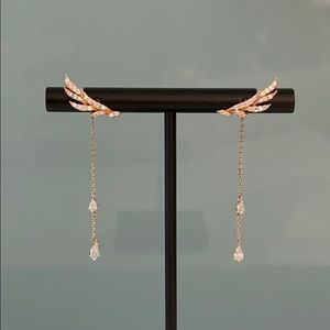 STONE HENGE SWAN WINGS 14K ROSE GOLD DROP EARRINGS